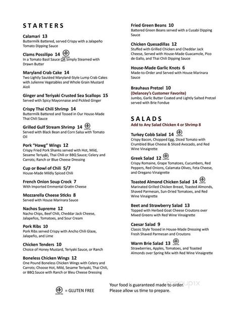 delancy's goshen menu